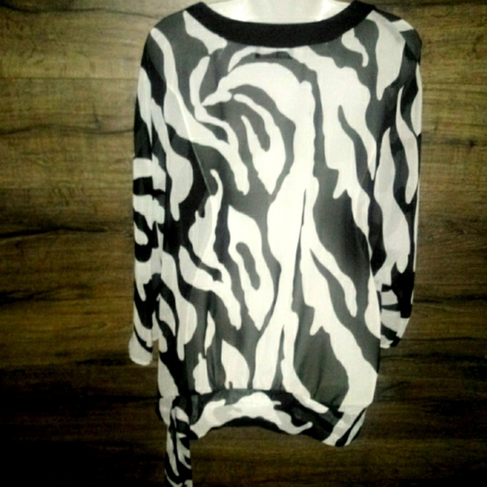 Elements Top Size XL Zebra Sheer Dolman Tunic NWOT - Picture 3 of 12